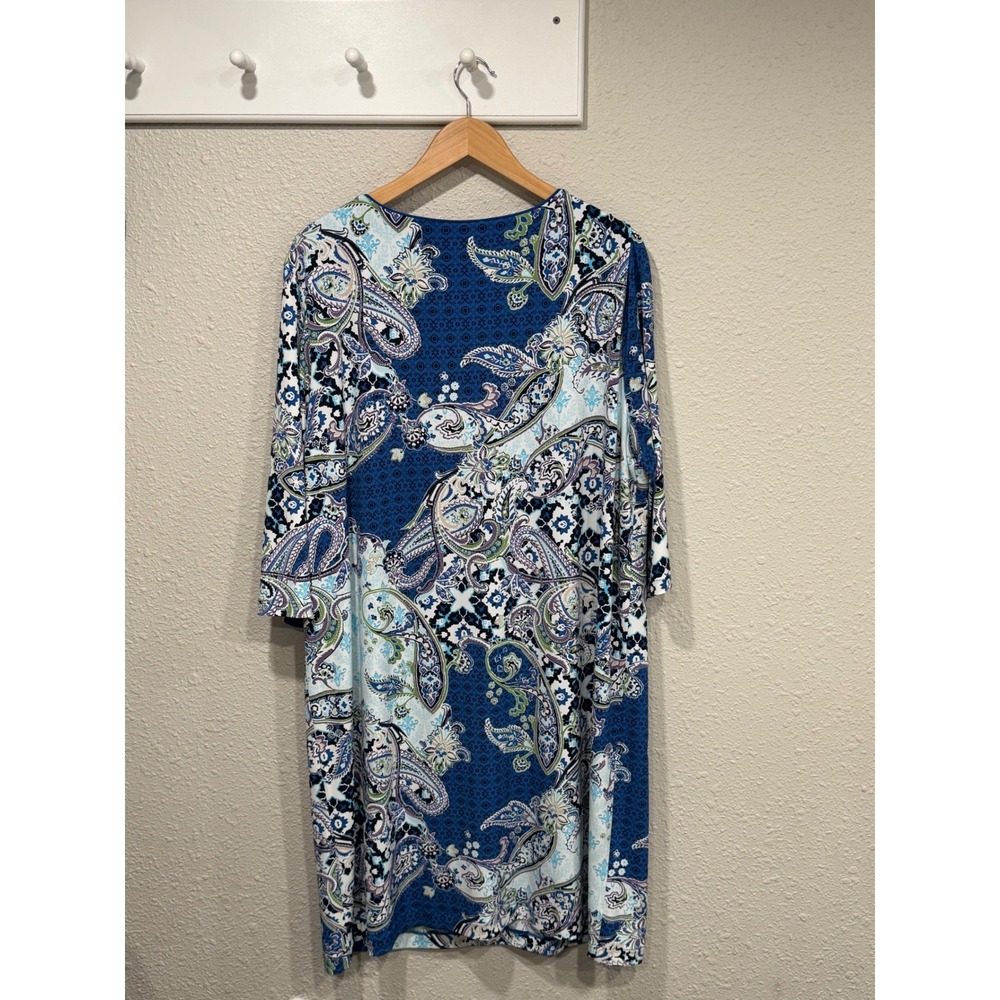 Chico's Paisley Print Shift Dress Blue Plus 20/22 3/4 Sleeve Coastal Boho Chic - Picture 5 of 5